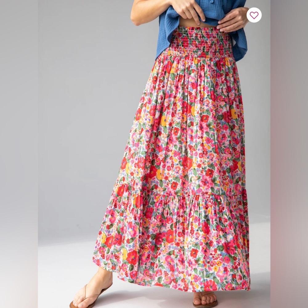 NATURAL LIFE Red and Pink Tiered Maxi Skirt